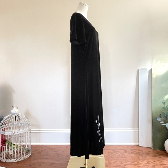 Vintage Velvet Maxi Dress XL Embroider Whimsigoth Vamp Dark Romantic Witchy Y2K - Picture 2 of 10